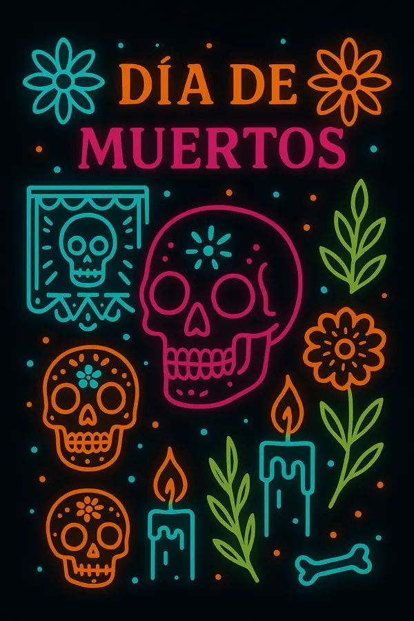 Ilustración neón de Día de Muertos